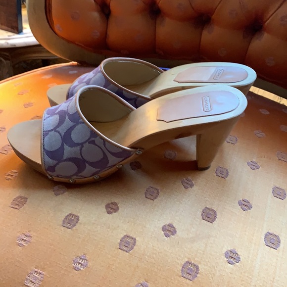 COACH CANVAS WOODEN CLOG SANDALS - Picture 2 of 7